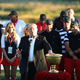 President Donald Trump presents the U.S. Team with the trophy after their victory against the International Team in the Presidents Cup at Liberty National Golf Club on Oct. 1, 2017, in Jersey City, N.J. (Rob Carr/Getty Images)